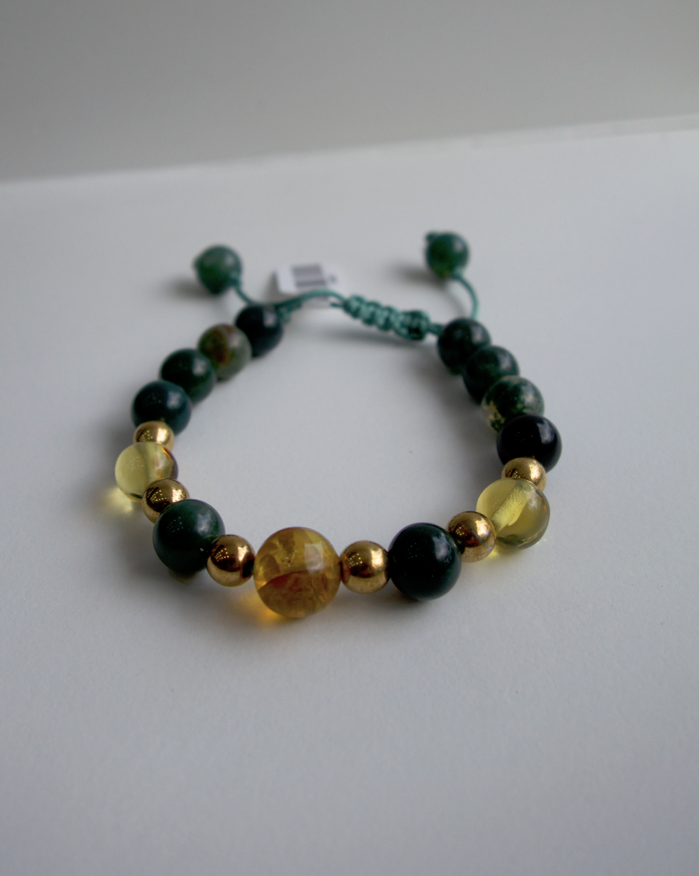 PULSERA DE ÁGATA MUSGOSA CON ESFERAS DE ÁMBAR