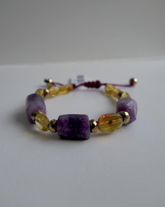 PULSERA AMBAR CON AMATISTA AJUSTABLE