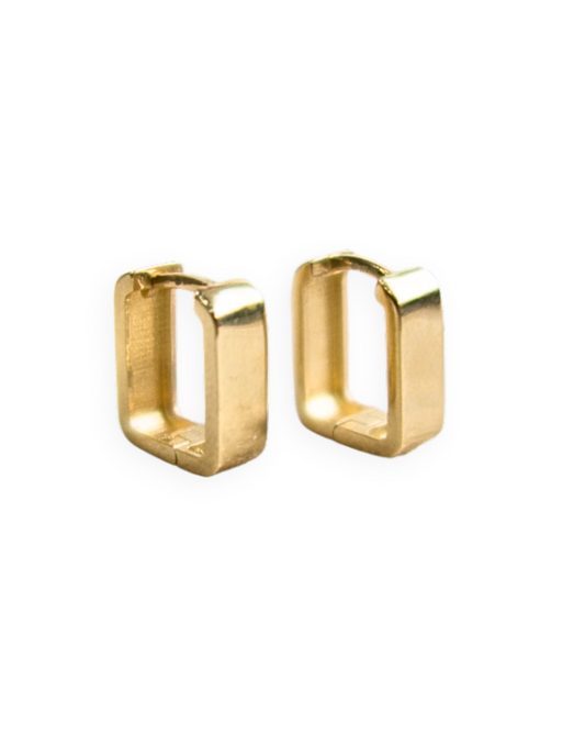 ARETES HUGGIES CUADRADOS  DE ORO 14K