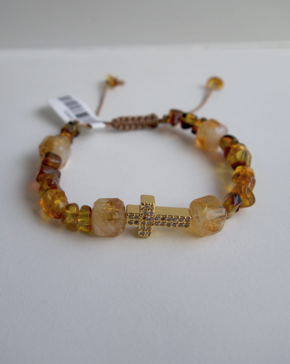 PULSERA CRUZ BAÑO DE ORO DE ÁMBAR CON CITRINO