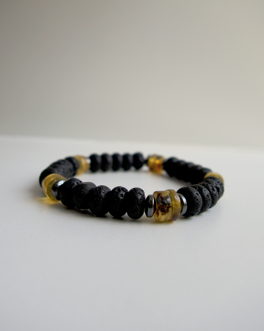 PULSERA LAVA Y ÁMBAR DE HOMBRE ELÁSTICA