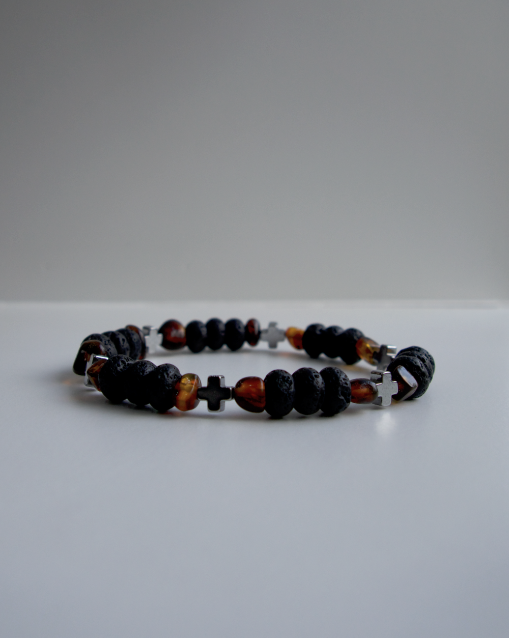 PULSERA DE HOMBRE LAVA Y ÁMBAR ELÁSTICA