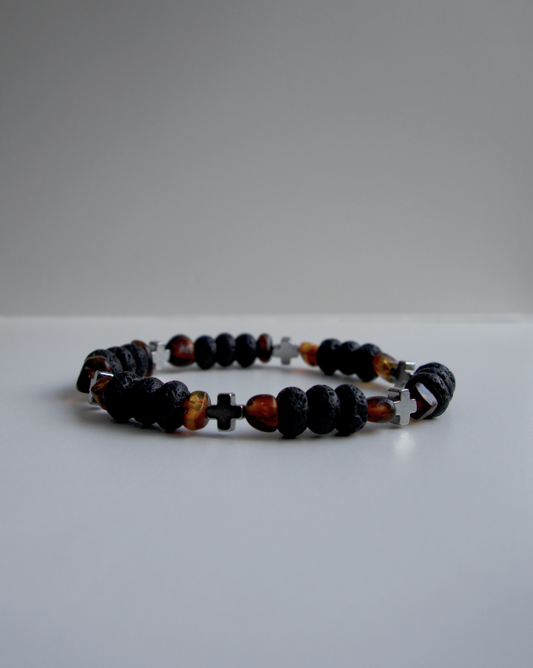 PULSERA  DE HOMBRE LAVA Y ÁMBAR ELÁSTICA