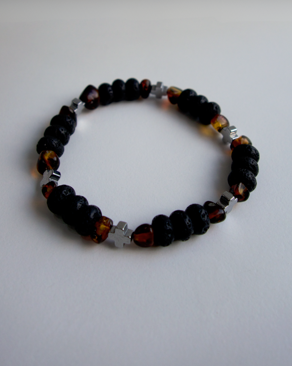 PULSERA DE HOMBRE LAVA Y ÁMBAR ELÁSTICA