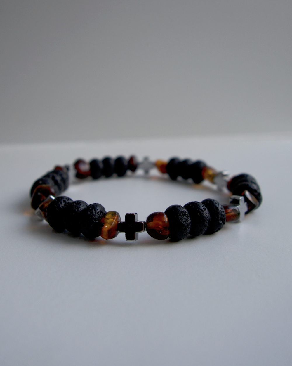 PULSERA DE HOMBRE LAVA Y ÁMBAR ELÁSTICA