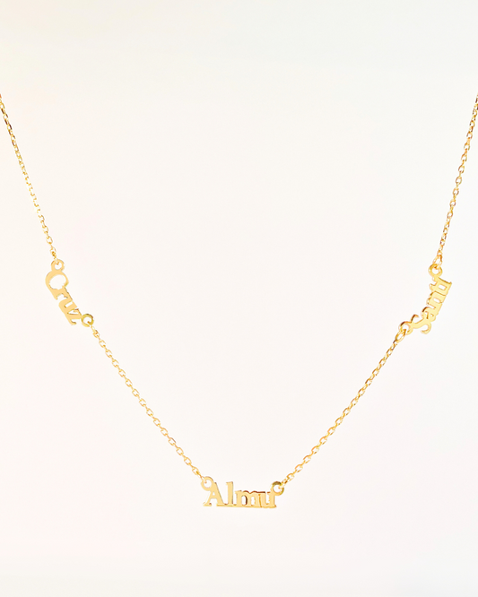 COLLAR 3 NOMBRES ORO 14K  CADENA ANCLA