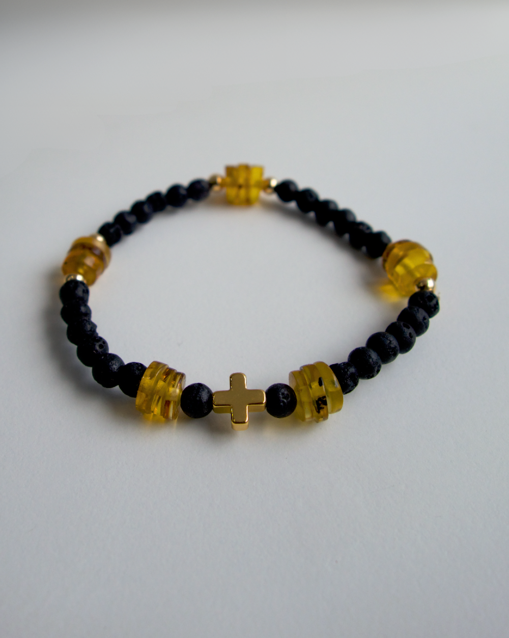PULSERA DE HOMBRE LAVA Y ÁMBAR ELÁSTICA