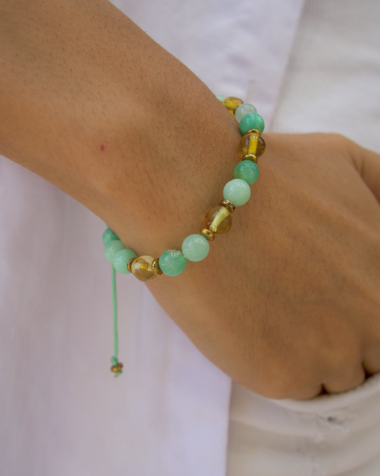 PULSERA DE JADE AUSTRALIANO  CON ÁMBAR