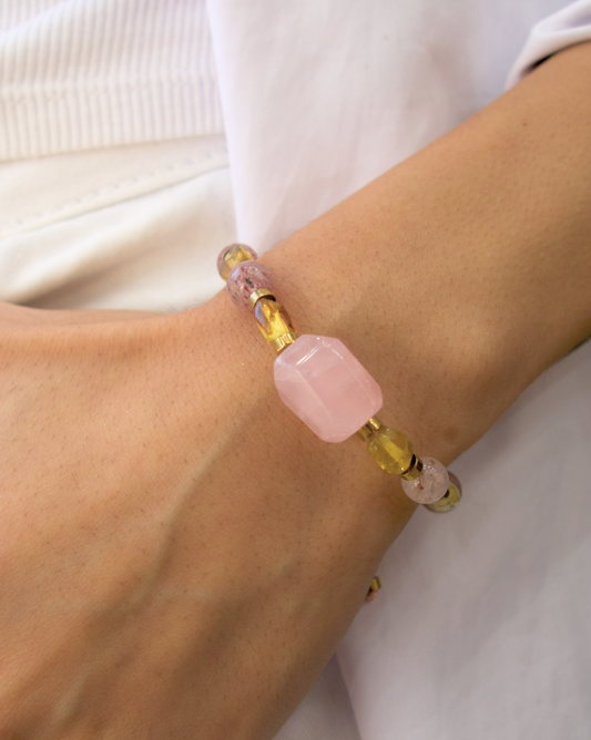 PULSERA DE ÁMBAR CON CUARZO ROSA