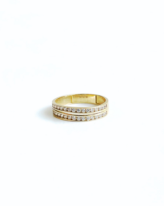 ANILLO DOBLE CINTA DE CIRCONIAS DE ORO 14K  SKU:ORO108
