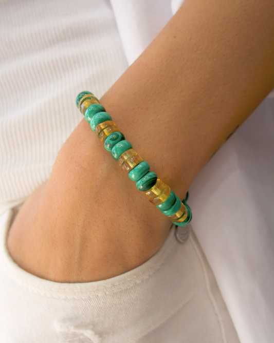 PULSERA DE ÁMBAR  Y MALAQUITA