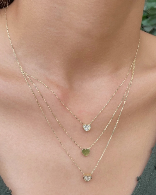 COLLAR 3 CORAZONES UNO LISO Y DOS CON CIRCONIAS   SKU: ORO192