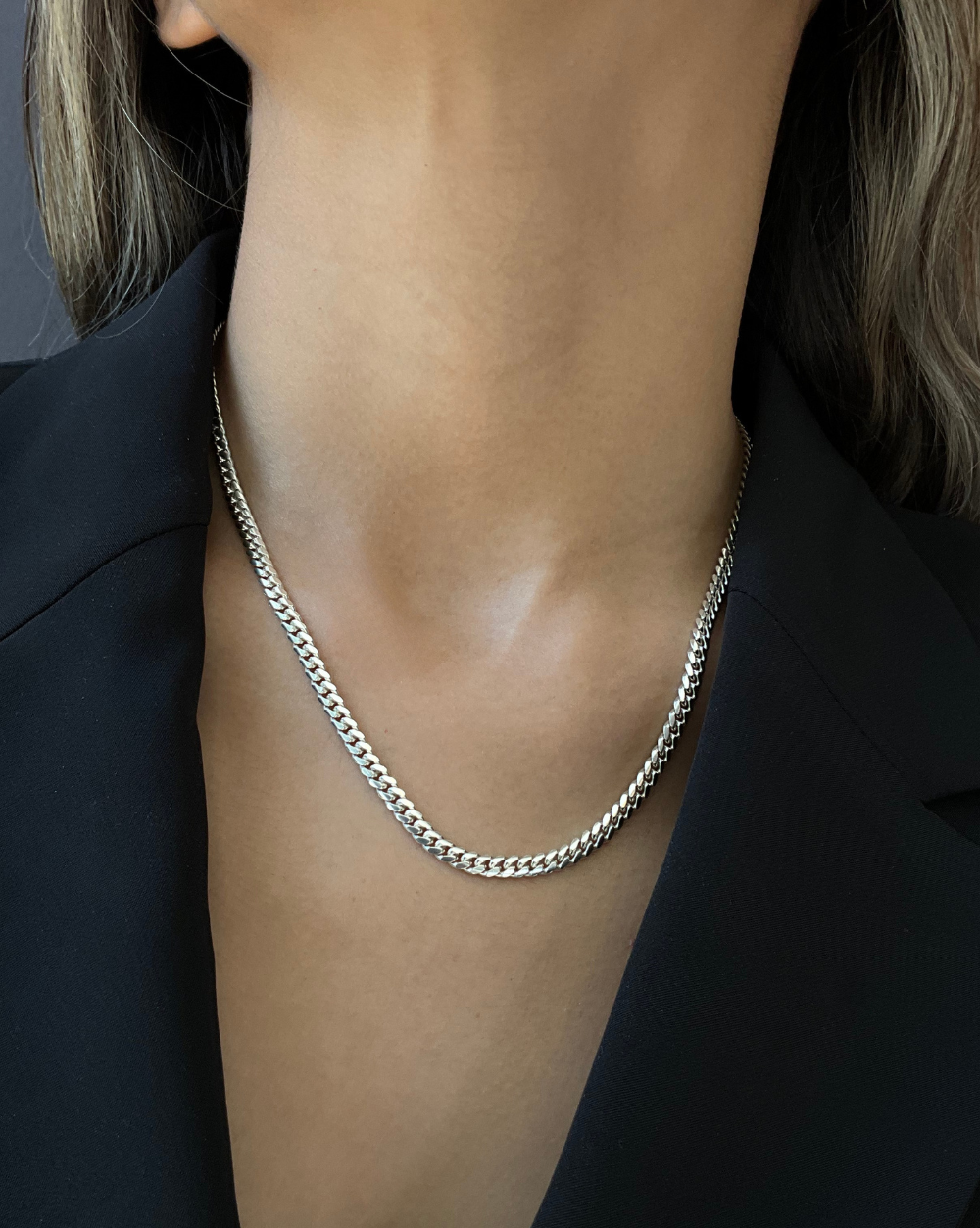 CADENA CUBANA LISA DELGADA PLATA .925 SKU: PL1186