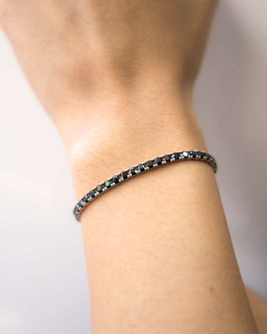 PULSERA TENIS DE ORO BLANCO CON CIRCONIAS NEGRAS  SKU: OR0451