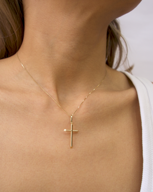DIJE DE CRUZ LARGA LISA DE ORO 14K