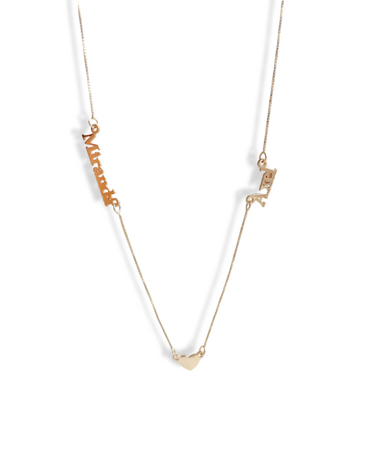 COLLAR  NOMBRES Y CORAZÓN  ORO 14K VENECIANA