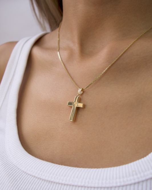 DIJE DE CRUZ DE 3D DE LISA DE ORO 14K