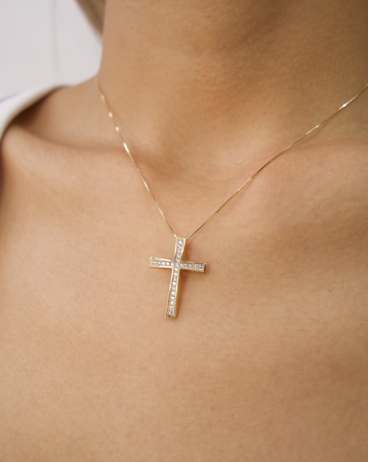 DIJE DE CRUZ CON CIRCONIAS DE ORO 14K