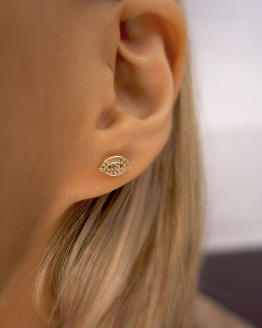 ARETES DE OJO CON CIRCONIAS DE ORO 14K  SKU: OR0432