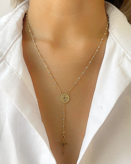 ROSARIO ORO AMARILLO CON ORO BLANCO 14K SKU: ORO219