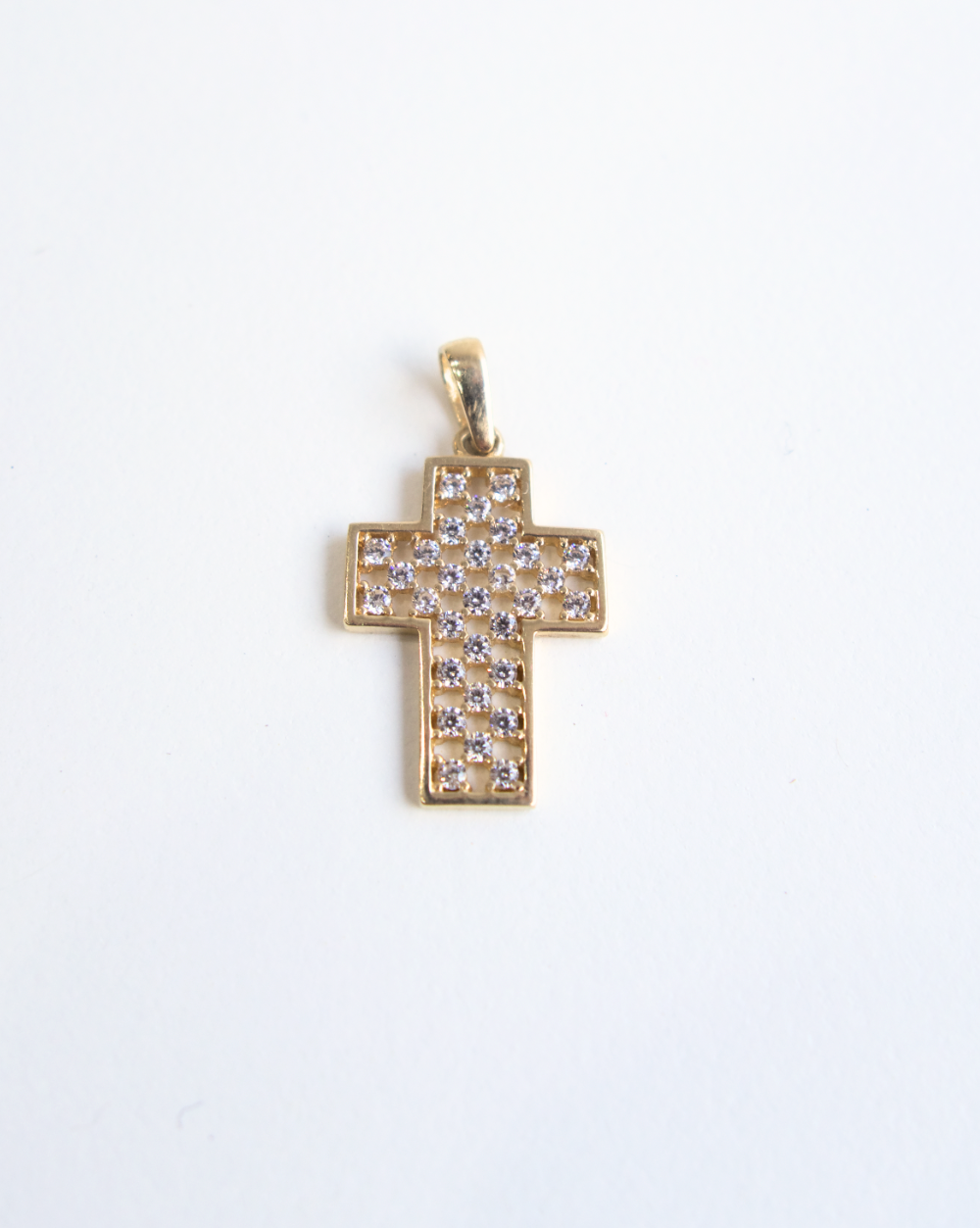 DIJE DE CRUZ DE ORO 14K CON CIRCONIAS