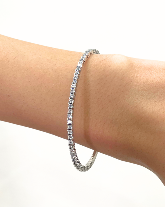 BRAZALETE TENIS DE ORO BLANCO 14K CON CIRCONIAS BLANCAS SKU: OR0450