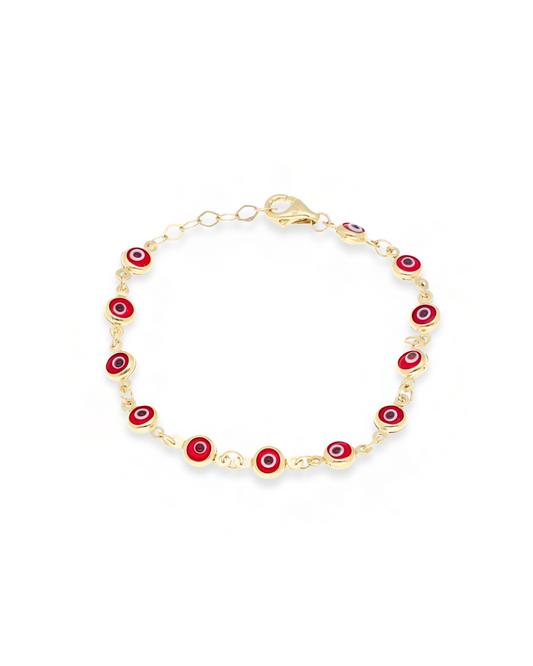 PULSERA OJOS TURCOS ROJOS DE ORO 14K  SKU: OR0448
