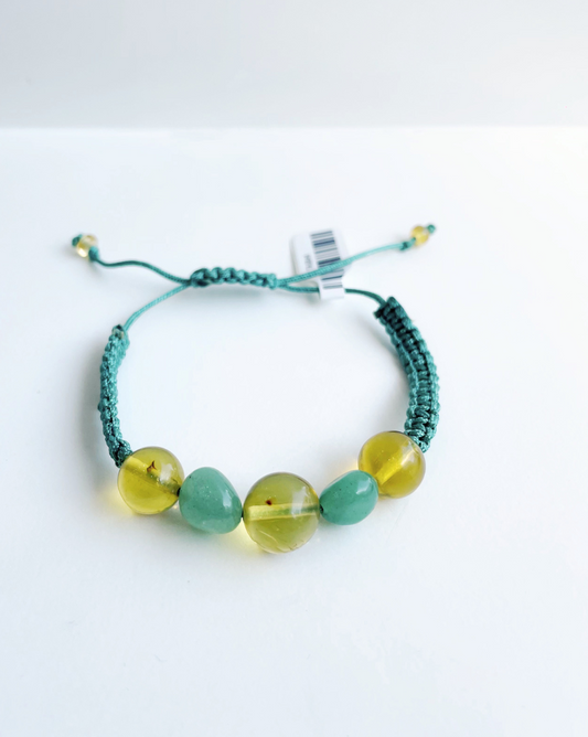 PULSERA DE TEJIDA DE ÁMBAR Y JADE AUSTRALIANO
