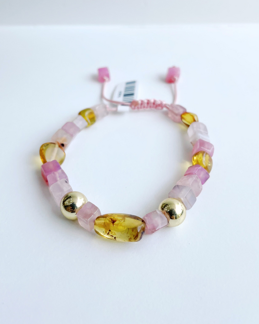 PULSERA DE ÁMBAR Y CUARZO ROSA