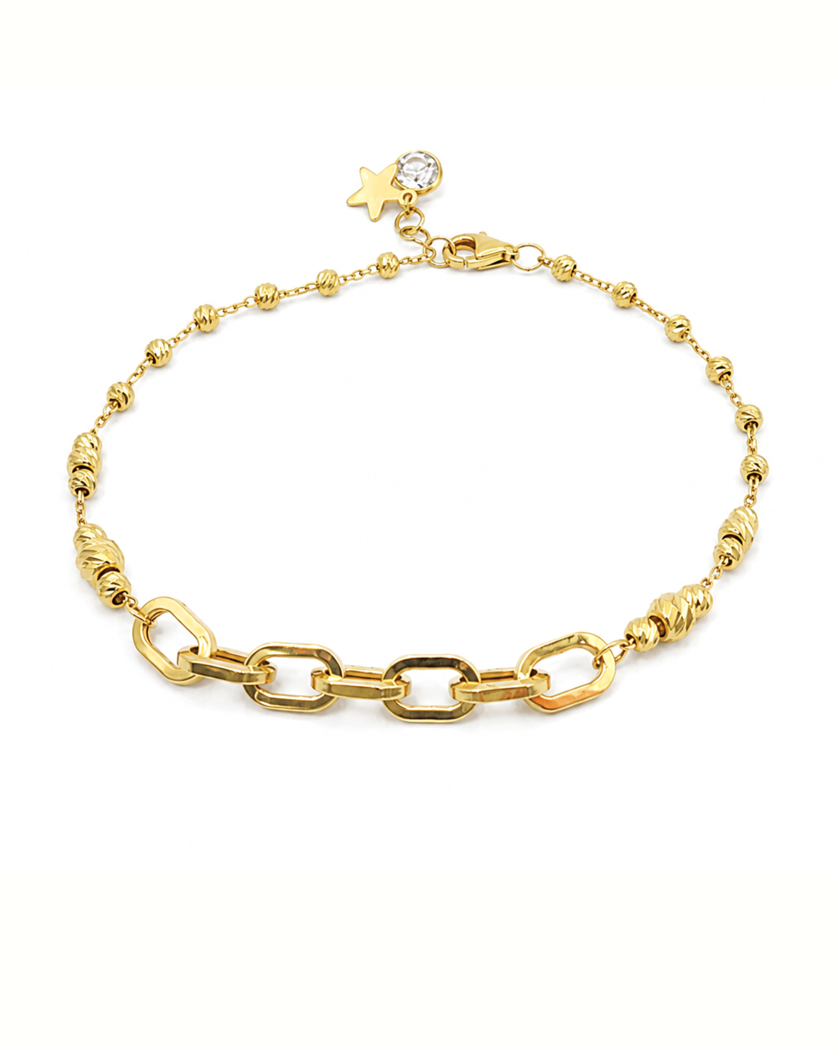 Pulsera Eslabones y Esferas Oro 14K. SKU: OR0685