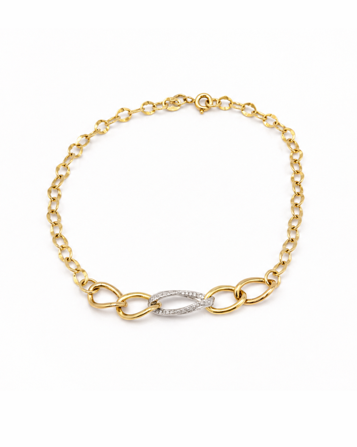 Pulsera Semilla de Melón Ondulada Bicolor Oro 14K. SKU: OR0689