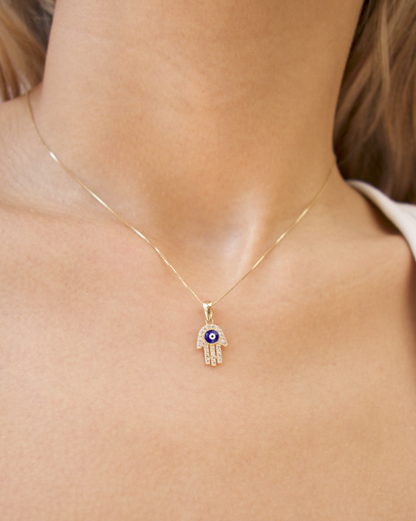 DIJE DE ORO 14K MANO DE FATIMA CON  CIRCONIAS