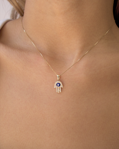 DIJE DE ORO 14K MANO DE FATIMA CON  CIRCONIAS