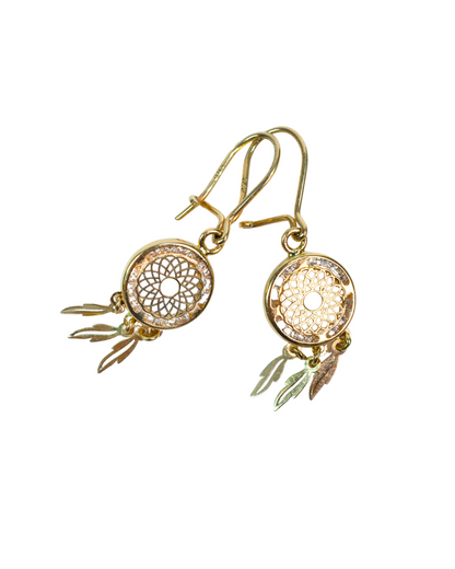 ARETES DE ATRAPASUEÑOS COLGANTES DE ORO 14K SKU: ORO76