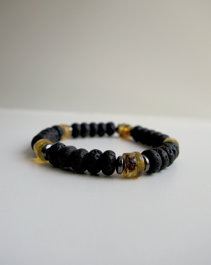 PULSERA LAVA Y ÁMBAR DE HOMBRE ELÁSTICA