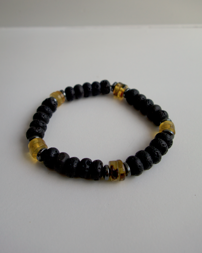 PULSERA LAVA Y ÁMBAR DE HOMBRE ELÁSTICA
