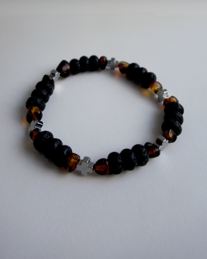 PULSERA  DE HOMBRE LAVA Y ÁMBAR ELÁSTICA