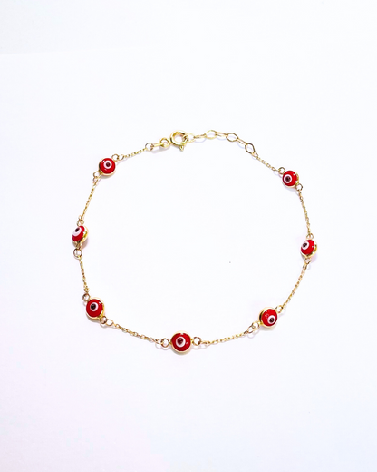 PULSERA OJOS TURCOS ROJOS ORO 14K SKU ORO55