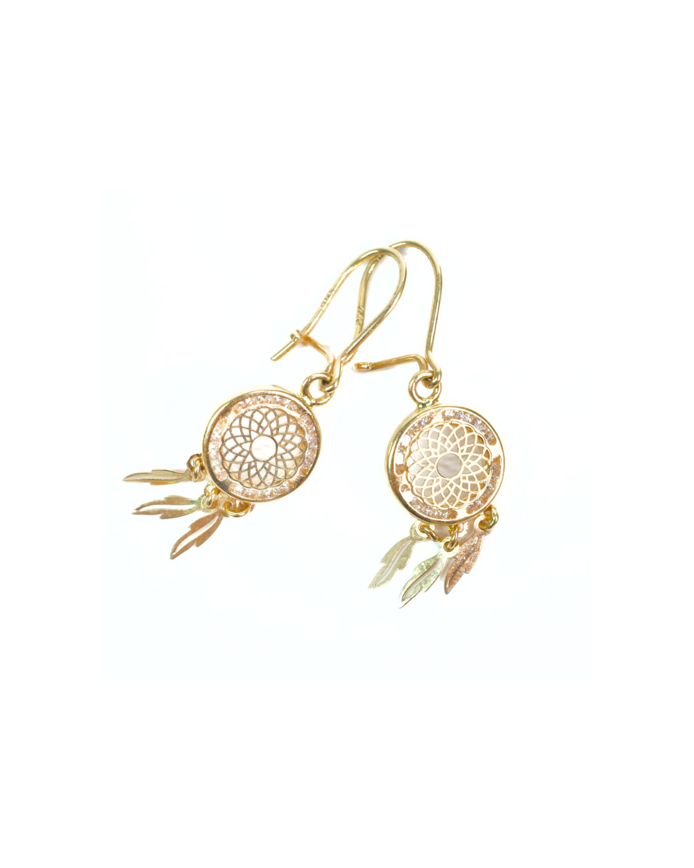 ARETES DE ATRAPASUEÑOS COLGANTES DE ORO 14K SKU: ORO76