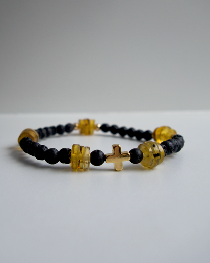 PULSERA DE HOMBRE LAVA Y ÁMBAR ELÁSTICA