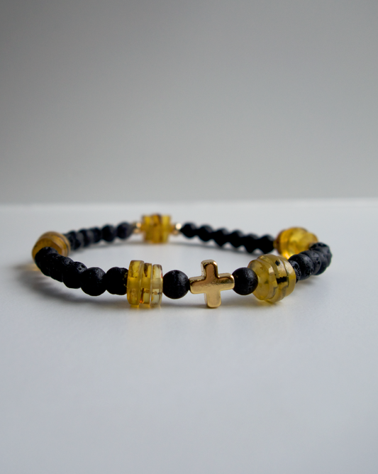 PULSERA DE HOMBRE LAVA Y ÁMBAR ELÁSTICA