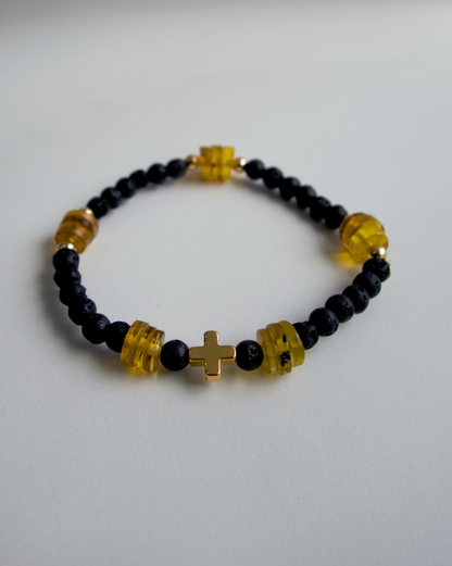 PULSERA DE HOMBRE LAVA Y ÁMBAR ELÁSTICA