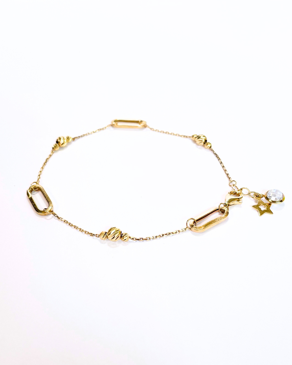 PULSERA ESLABONES Y ESFERA ORO 14K  SKU:ORO59