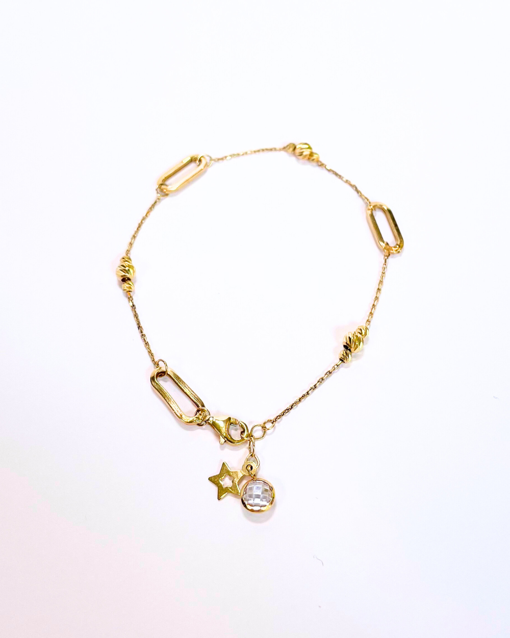 PULSERA ESLABONES Y ESFERA ORO 14K  SKU:ORO59