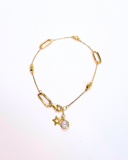 PULSERA ESLABONES Y ESFERA ORO 14K  SKU:ORO59