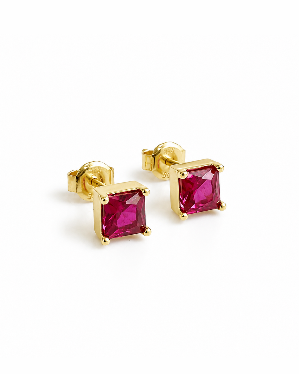 Aretes circonias rosas cuadradas oro 14k amarillo L5 N9863