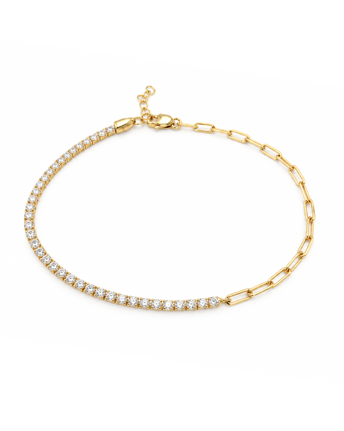 Pulsera oro amarillo 14k mitad eslabones mitad Tennis delgada L5 2.2 N10037