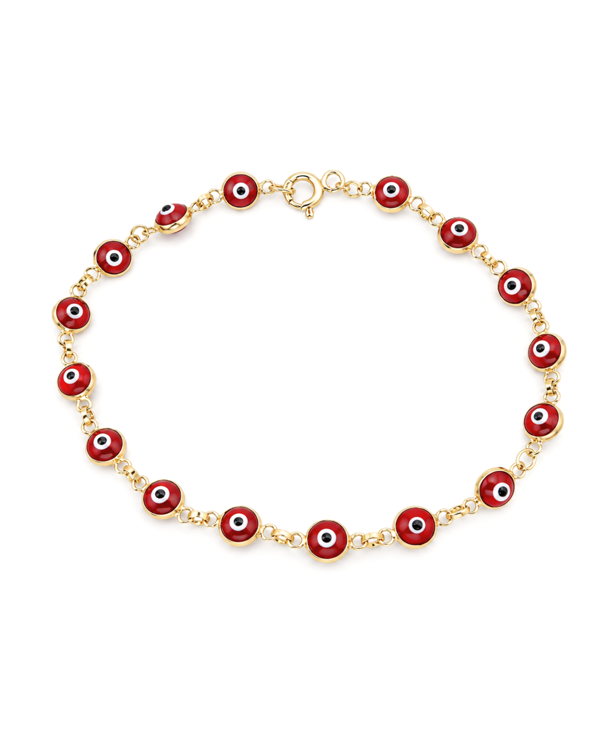 Pulsera oro amarillo 14k Ojos Turcos rojos L5 3 N10037