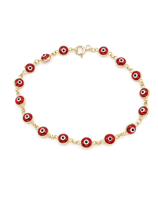 Pulsera Ojo Turco Rojo Oro 14K SKU: OR0605