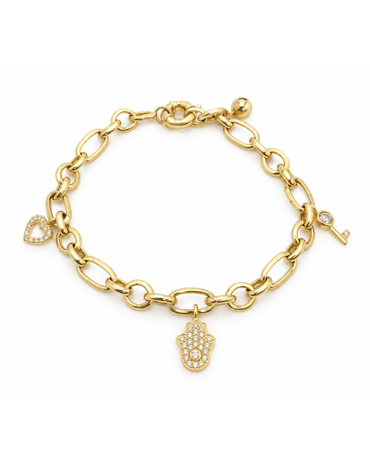 Pulsera de Oro 14K Charms de Protección y Amor SKU: OR0463